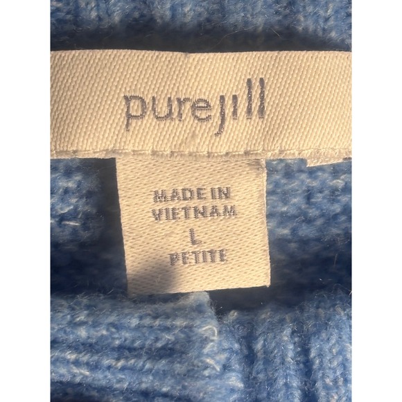 Pure Jill Pale Blue Button Neck Knit Sweater Petite L Cozy Casual Comfort Top - Picture 8 of 12
